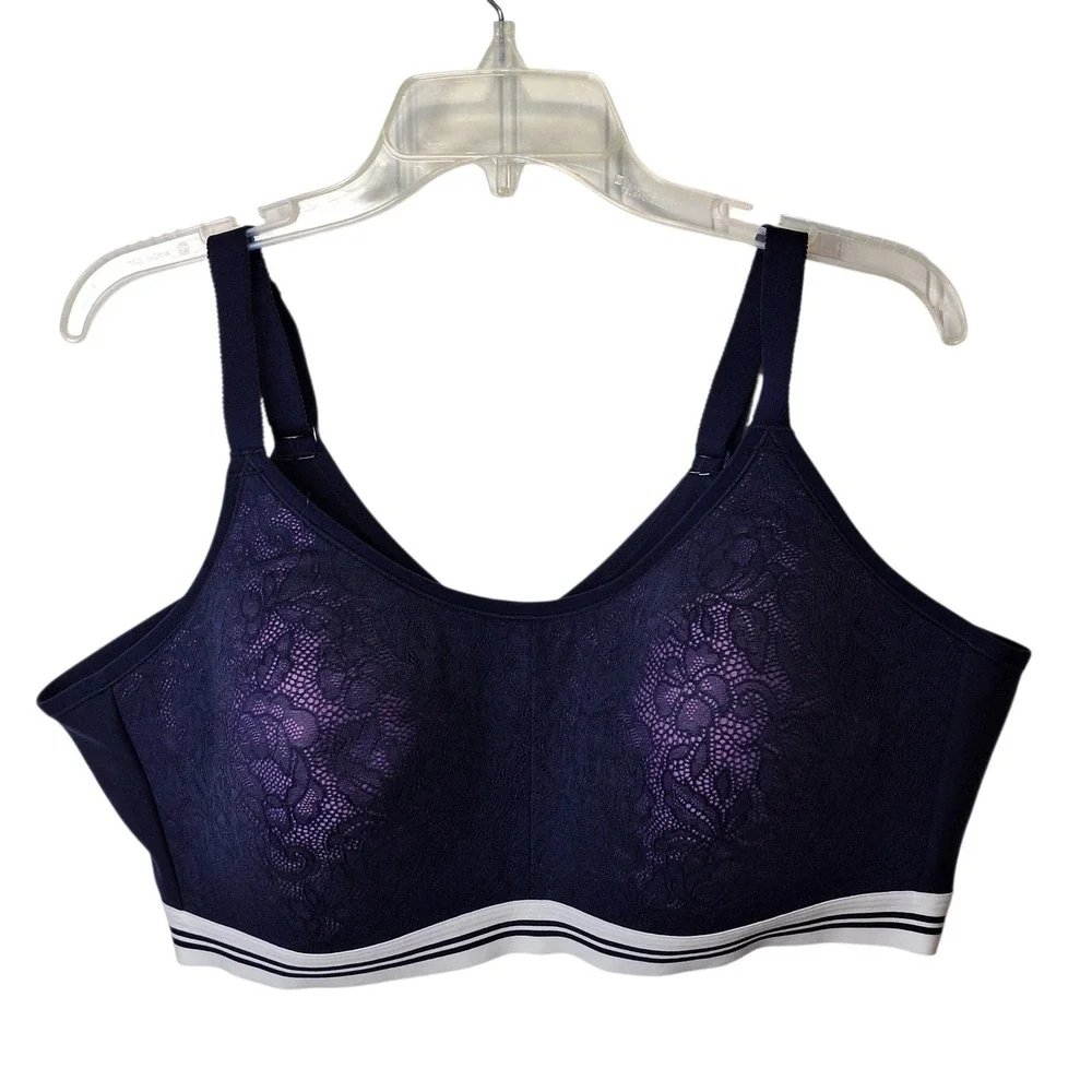 Cacique Scoop Lace Bra Women's 46C No-Wire Blue Comfort Lightly Lined Stretch‎